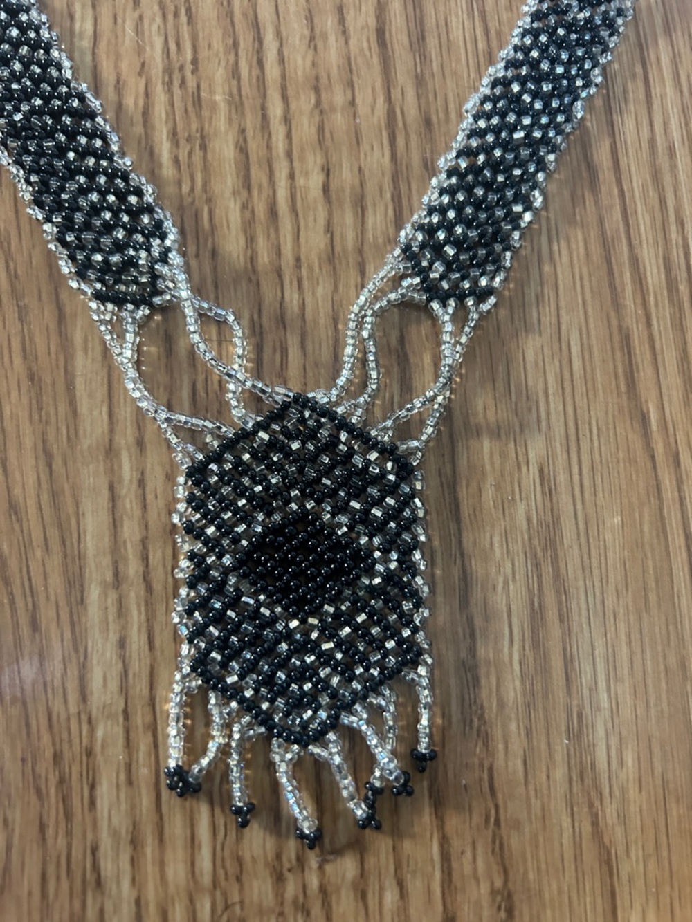 Peyote stitch Handcrafted Black and Silver Beaded Women’s Necklace